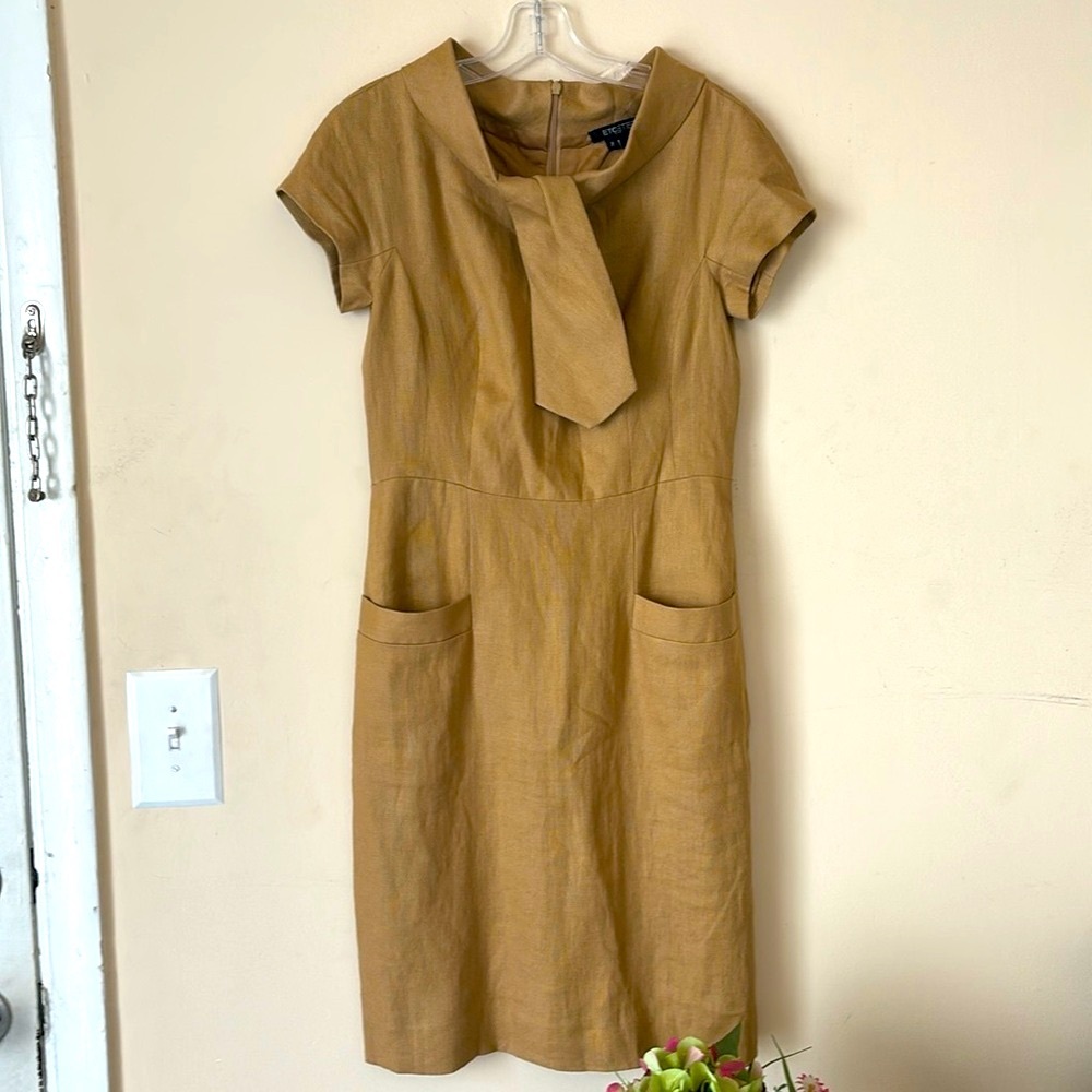 Etcetera Linen Taupe Cap Sleeve Career Wear Dress Size 2